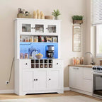 COZONY 68.7 Dispensa da Cucina Coloniale con Ripiano, Cassetti e Ripiani Regolabili, Credenza Alta con Portabottiglie