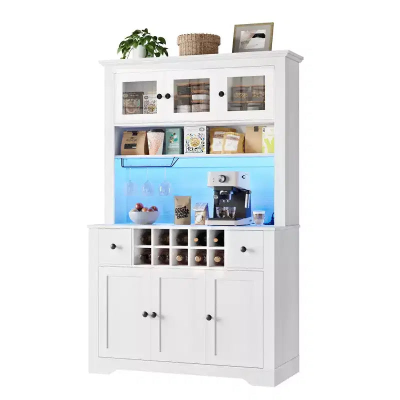COZONY 68.7 Dispensa da Cucina Coloniale con Ripiano, Cassetti e Ripiani Regolabili, Credenza Alta con Portabottiglie