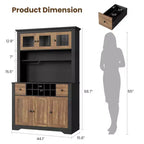 COZONY 68.7 Dispensa da Cucina Coloniale con Ripiano, Cassetti e Ripiani Regolabili, Credenza Alta con Portabottiglie