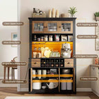COZONY 68.7 Dispensa da Cucina Coloniale con Ripiano, Cassetti e Ripiani Regolabili, Credenza Alta con Portabottiglie