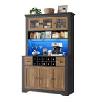 COZONY 68.7 Dispensa da Cucina Coloniale con Ripiano, Cassetti e Ripiani Regolabili, Credenza Alta con Portabottiglie