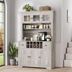 COZONY 68.7 Dispensa da Cucina Coloniale con Ripiano, Cassetti e Ripiani Regolabili, Credenza Alta con Portabottiglie