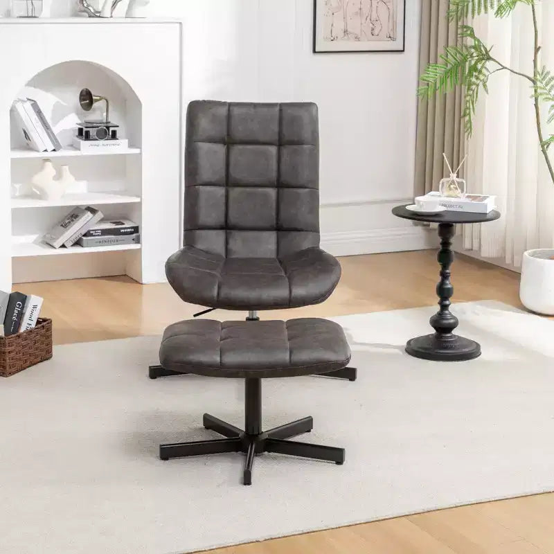 GDFStudio Mora Set Due Pezzi Poltrona e Pouf Imbottiti in Similpelle con Base in Metallo