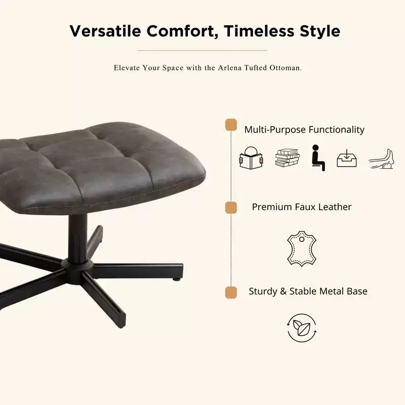 GDFStudio Mora Set Due Pezzi Poltrona e Pouf Imbottiti in Similpelle con Base in Metallo