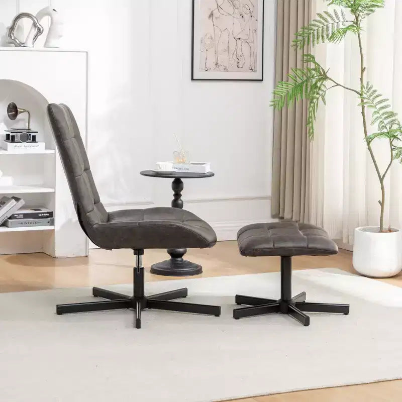 GDFStudio Mora Set Due Pezzi Poltrona e Pouf Imbottiti in Similpelle con Base in Metallo