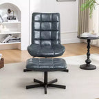 GDFStudio Mora Set Due Pezzi Poltrona e Pouf Imbottiti in Similpelle con Base in Metallo