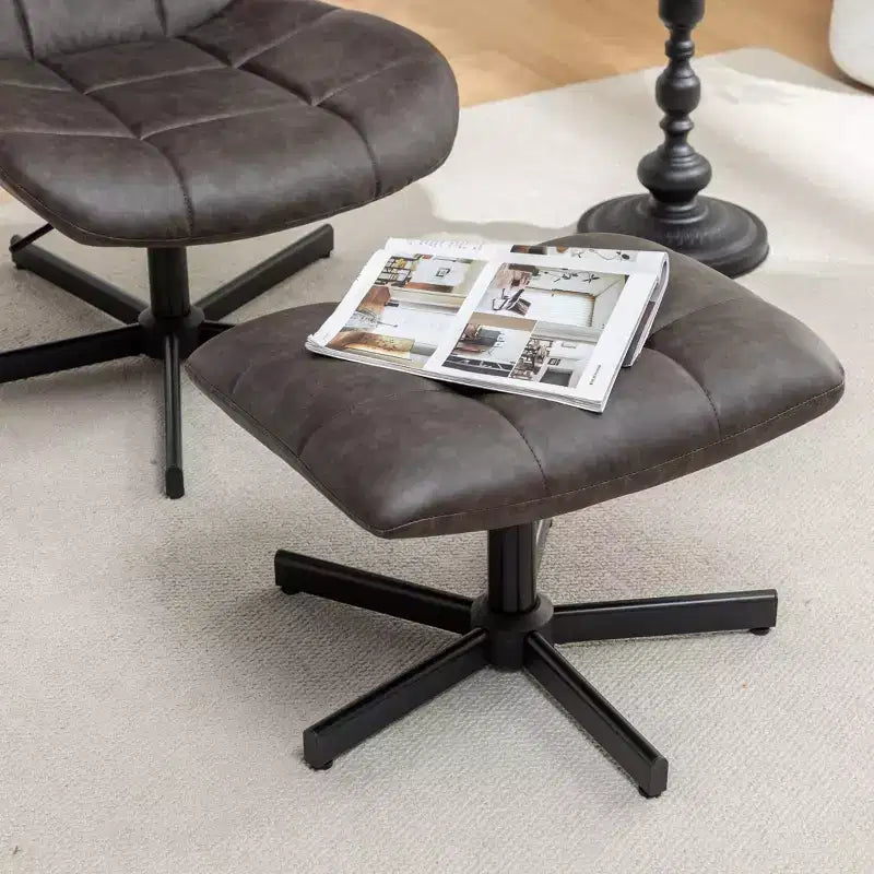 GDFStudio Mora Set Due Pezzi Poltrona e Pouf Imbottiti in Similpelle con Base in Metallo
