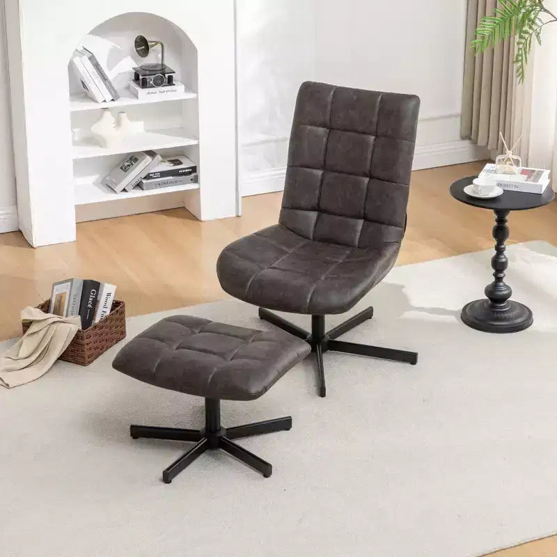 GDFStudio Mora Set Due Pezzi Poltrona e Pouf Imbottiti in Similpelle con Base in Metallo