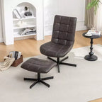 GDFStudio Mora Set Due Pezzi Poltrona e Pouf Imbottiti in Similpelle con Base in Metallo