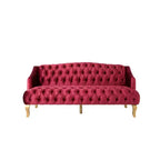 Divano Whisen in velluto stile Mid-Century Modern a 3 posti con bottoni trapuntati e gambe curve in legno