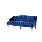 Divano Whisen in velluto stile Mid-Century Modern a 3 posti con bottoni trapuntati e gambe curve in legno