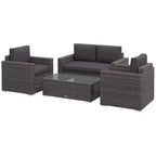Set Divano in Rattan da 4 Pezzi, Set Divani da Esterno in Vimini con Divanetto Sedie Tavolino con Piano in Vetro per Giardino