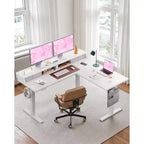 Scrivania Elettrica Angolare a L, 63" Scrivania Ergonomica Regolabile in Altezza con Cassetti, Tavolo Computer Sit-Stand con Spazio di Archiviazione per Lavoro Ufficio Casa