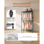 Appendiabiti con rotelle, stand appendiabiti resistente, appendiabiti a 3 ripiani regolabili in acciaio al carbonio