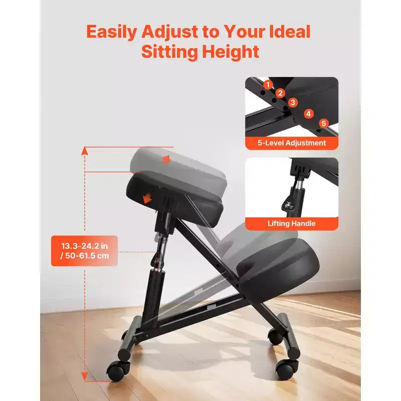 VEVOR Chaise Ergonomique à Genoux avec Roulettes, Chaise à Genoux Mobile en Forme de X avec Hauteur Réglable et Coussins en Mousse Épais, Soulagement Naturel, Noir