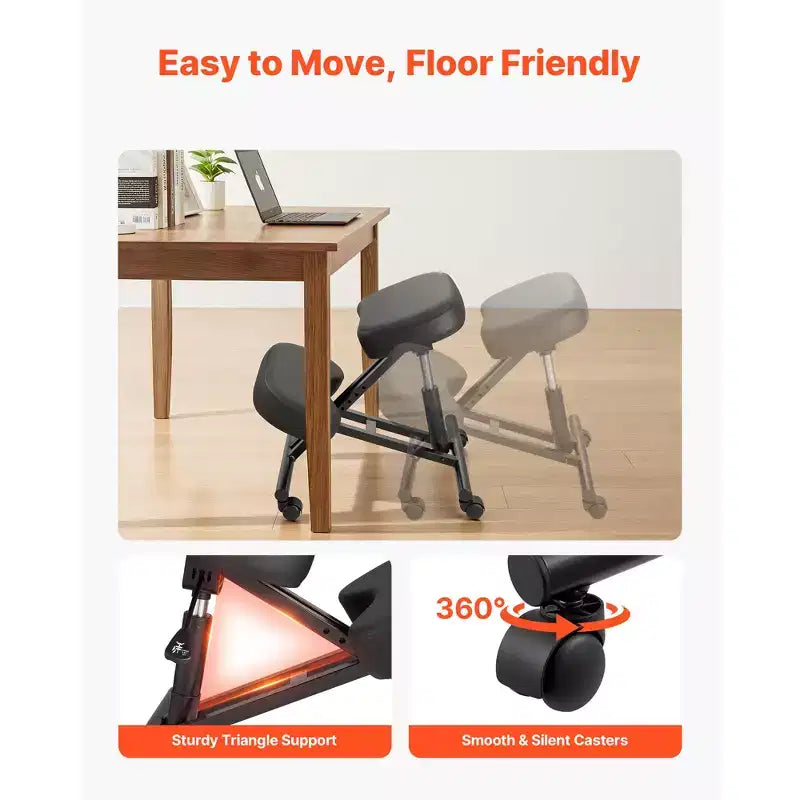 VEVOR Chaise Ergonomique à Genoux avec Roulettes, Chaise à Genoux Mobile en Forme de X avec Hauteur Réglable et Coussins en Mousse Épais, Soulagement Naturel, Noir
