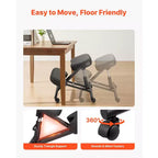 VEVOR Chaise Ergonomique à Genoux avec Roulettes, Chaise à Genoux Mobile en Forme de X avec Hauteur Réglable et Coussins en Mousse Épais, Soulagement Naturel, Noir