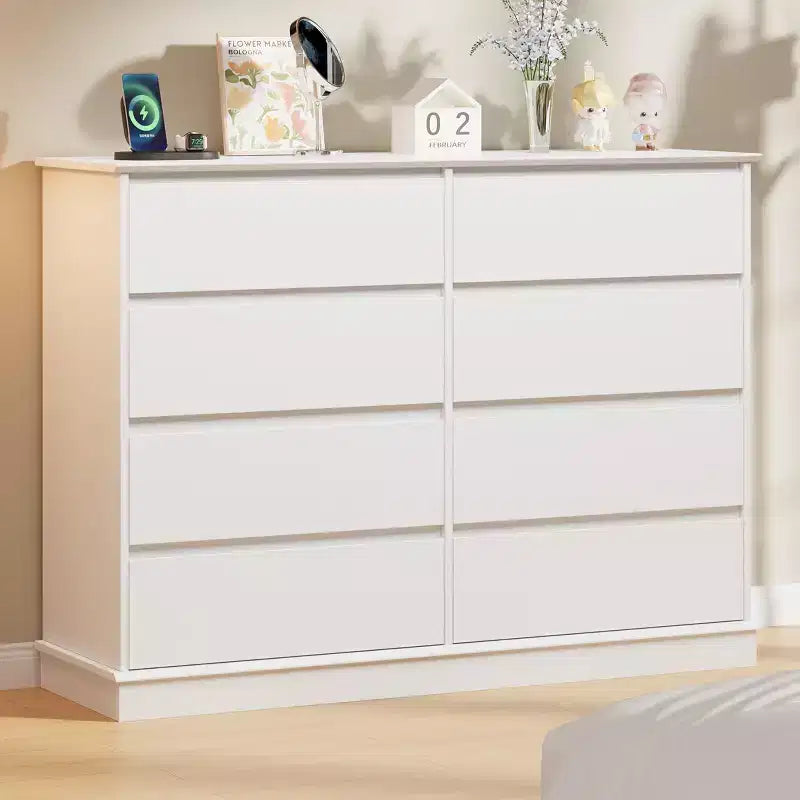 Large 8 Drawer Double Dresser with Deep Drawers & Wide Top, Horizontal Wooden Storage Chest Organizer for Living Room, Hallway, Entryway & Office