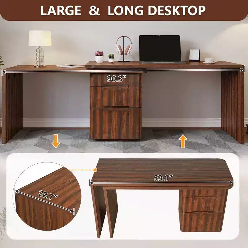 Scrivania direzionale a L girevole a 360° GDFStudio Ellington con 3 cassetti