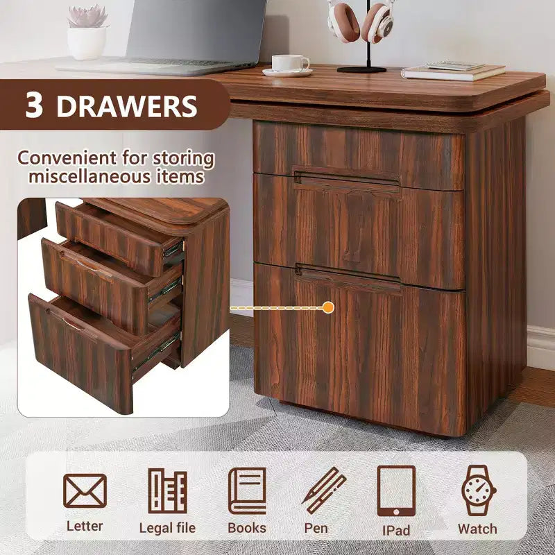 Scrivania direzionale a L girevole a 360° GDFStudio Ellington con 3 cassetti