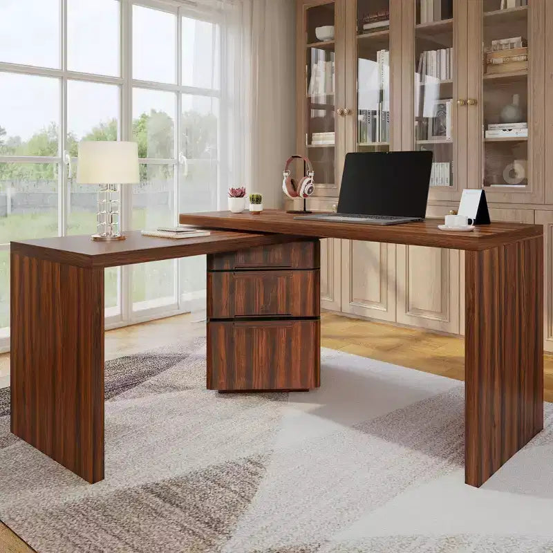Scrivania direzionale a L girevole a 360° GDFStudio Ellington con 3 cassetti