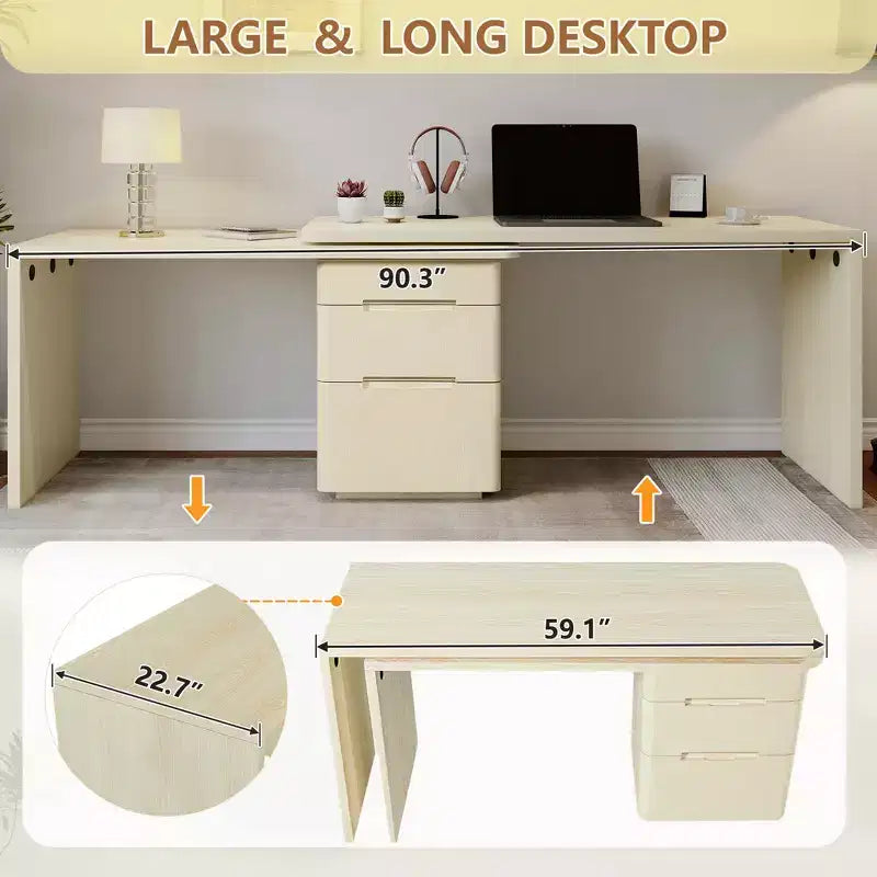 Scrivania direzionale a L girevole a 360° GDFStudio Ellington con 3 cassetti