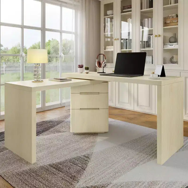 Scrivania direzionale a L girevole a 360° GDFStudio Ellington con 3 cassetti