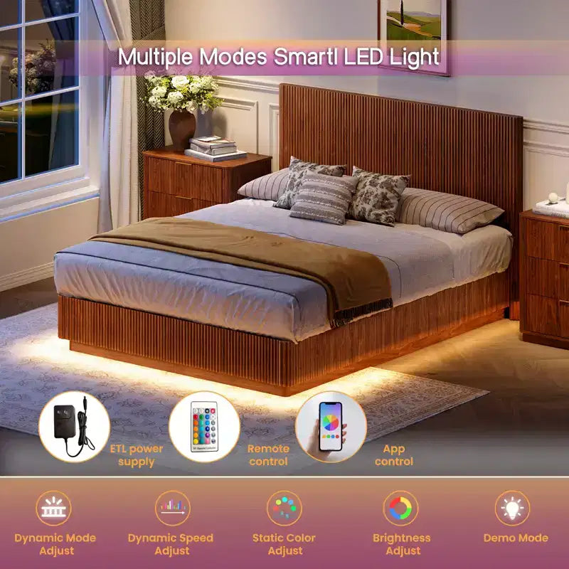 GDFStudio Aurelian - Struttura letto fluttuante a LED con supporto in metallo resistente