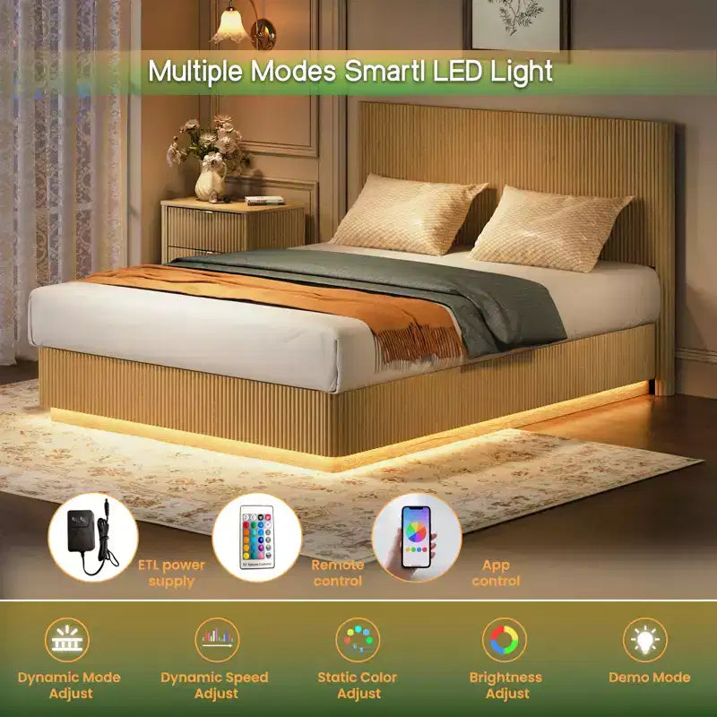 GDFStudio Aurelian - Struttura letto fluttuante a LED con supporto in metallo resistente