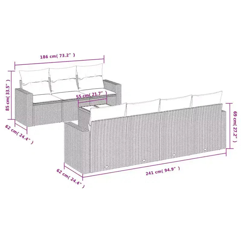 vidaXL Set Divani da Giardino 8 pz Nero in Polirattan Modulare Grande