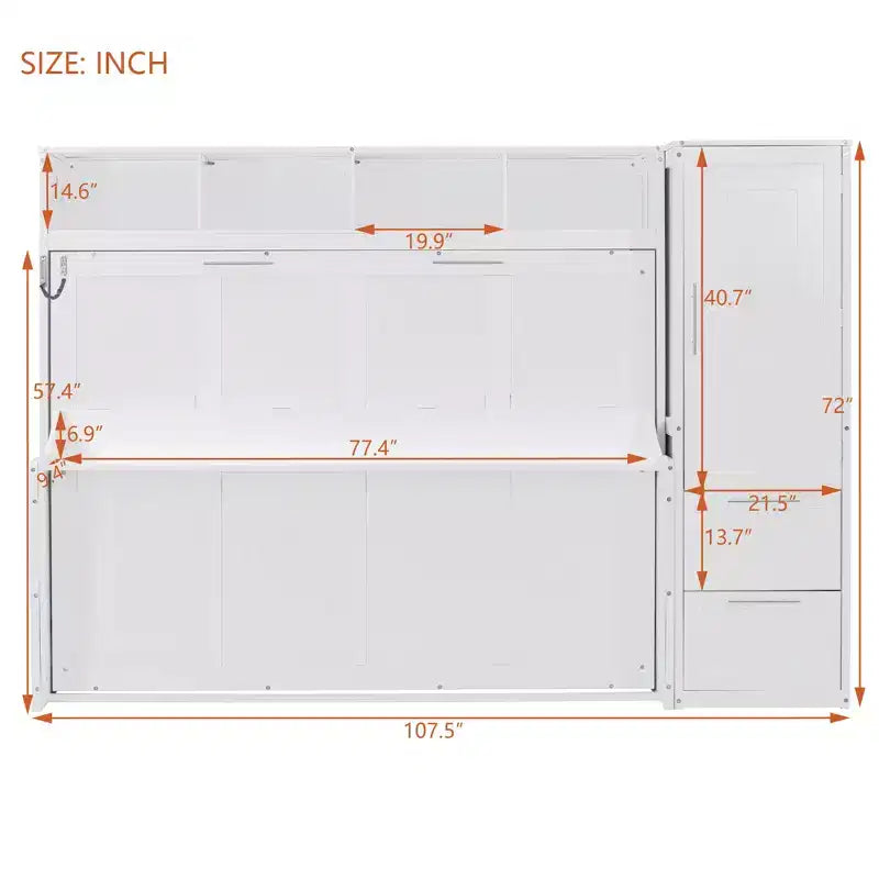 GDFStudio Evans Letto a scomparsa matrimoniale con armadio e cassetti, Queen Size