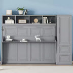 GDFStudio Evans Murphy Bed Wall Bed with Closet and Drawers, Queen Size