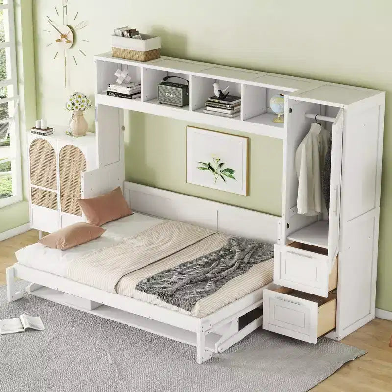 GDFStudio Evans Letto a scomparsa matrimoniale con armadio e cassetti, Queen Size