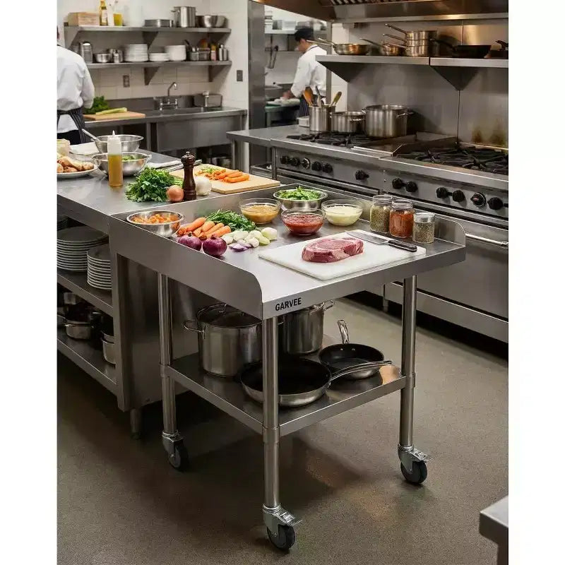 Banco da Lavoro Sottotop in Acciaio Inox con Ruote, Tavolo da Lavoro Regolabile per Carichi Pesanti Zincato, Cucina Commerciale Garage Officina