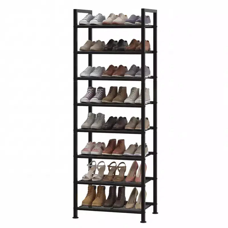 Scarpiera stretta a 8 livelli, Organizer alto in metallo per 18-24 paia di scarpe, Porta scarpe verticale sottile per armadio, ingresso, piccoli spazi, Nero
