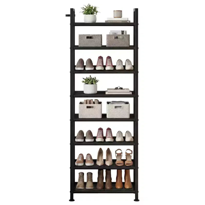 Scarpiera stretta a 8 livelli, Organizer alto in metallo per 18-24 paia di scarpe, Porta scarpe verticale sottile per armadio, ingresso, piccoli spazi, Nero