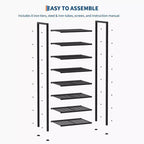 Scarpiera stretta a 8 livelli, Organizer alto in metallo per 18-24 paia di scarpe, Porta scarpe verticale sottile per armadio, ingresso, piccoli spazi, Nero