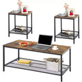 FurnitureR 3 Piece Industrial Coffee Table Set with Storage Shelf, Rustic Living Room Table Set,Includes 1 Coffee Table and 2 End Tables for Sofa Side