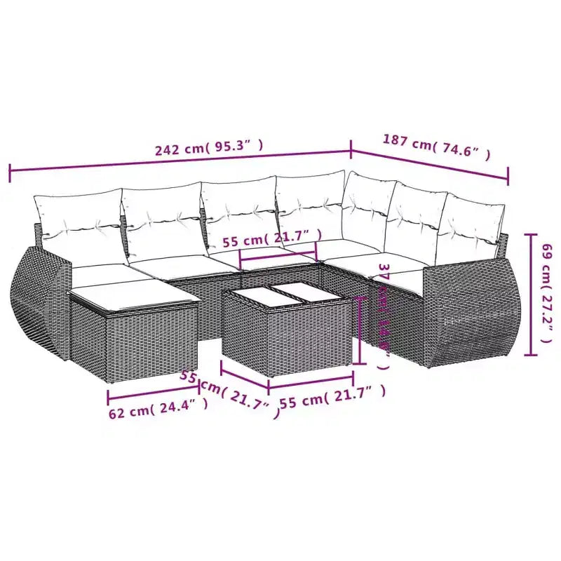 vidaXL Set divani da giardino in polyrattan nero, grande, componibile