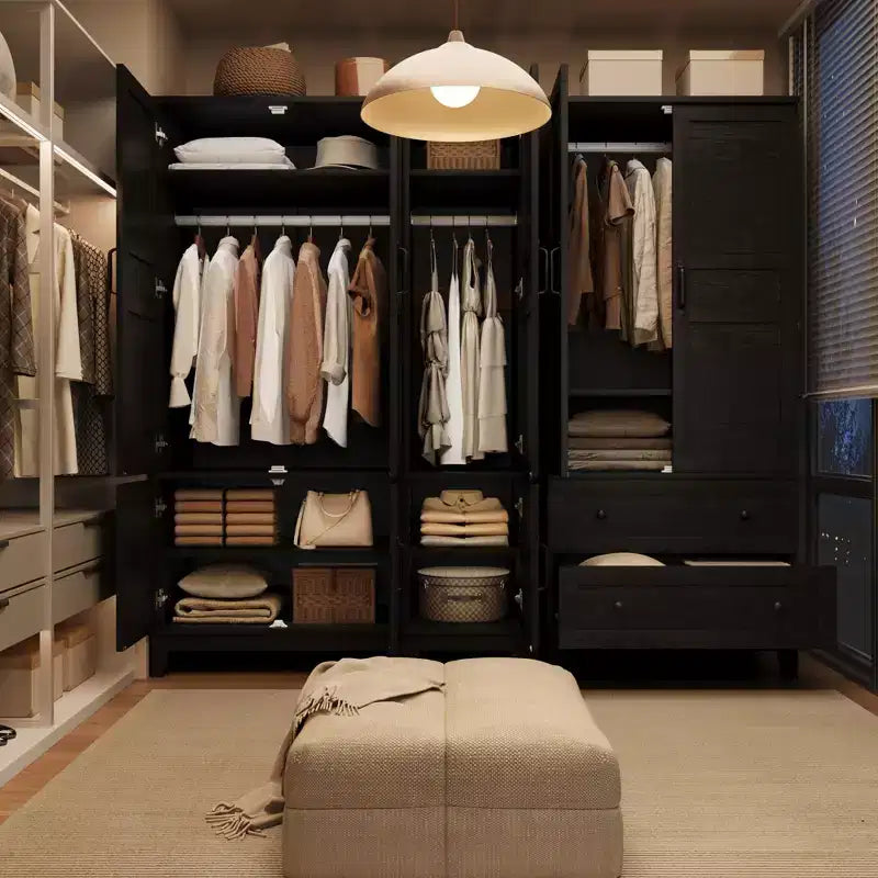Armadio guardaroba in legno con ante, ripiani regolabili e asta appendiabiti, armadio alto per riporre vestiti e accessori essenziali per l'organizzazione della camera da letto