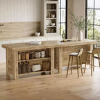 Lantine Isola Cucina con Contenitore, 55 Pollici, Tavolo da Isola Fisso a 3 Livelli in Legno, Tavolo da Bar Moderno con Scaffale di Stoccaggio per Cucina, Marrone Rustico