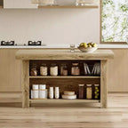 Lantine Isola Cucina con Contenitore, 55 Pollici, Tavolo da Isola Fisso a 3 Livelli in Legno, Tavolo da Bar Moderno con Scaffale di Stoccaggio per Cucina, Marrone Rustico