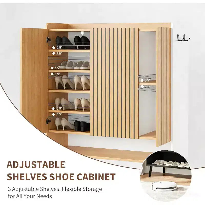 Scarpiera Grande con Ante, Scarpiera a 6 Livelli con Ripiani Regolabili e Ganci, Organizer per Scarpe in Legno, Contiene Oltre 30 Paia, Bianco