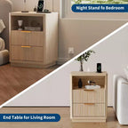 Comodino scanalato con 2 cassetti, tavolino da notte moderno di metà secolo con bordi curvi, tavolino in legno per camera da letto e soggiorno, colore legno naturale