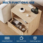 Comodino scanalato con 2 cassetti, tavolino da notte moderno di metà secolo con bordi curvi, tavolino in legno per camera da letto e soggiorno, colore legno naturale