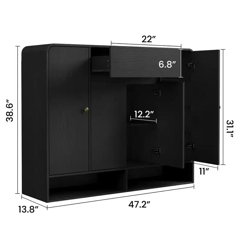 Scarpiera da 120 cm con ripiani regolabili, 4 ante, ripiano inferiore, organizer stretto autoportante con angoli arrotondati per ingresso soggiorno