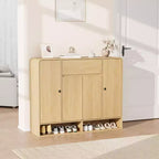 Scarpiera da 120 cm con ripiani regolabili, 4 ante, ripiano inferiore, organizer stretto autoportante con angoli arrotondati per ingresso soggiorno
