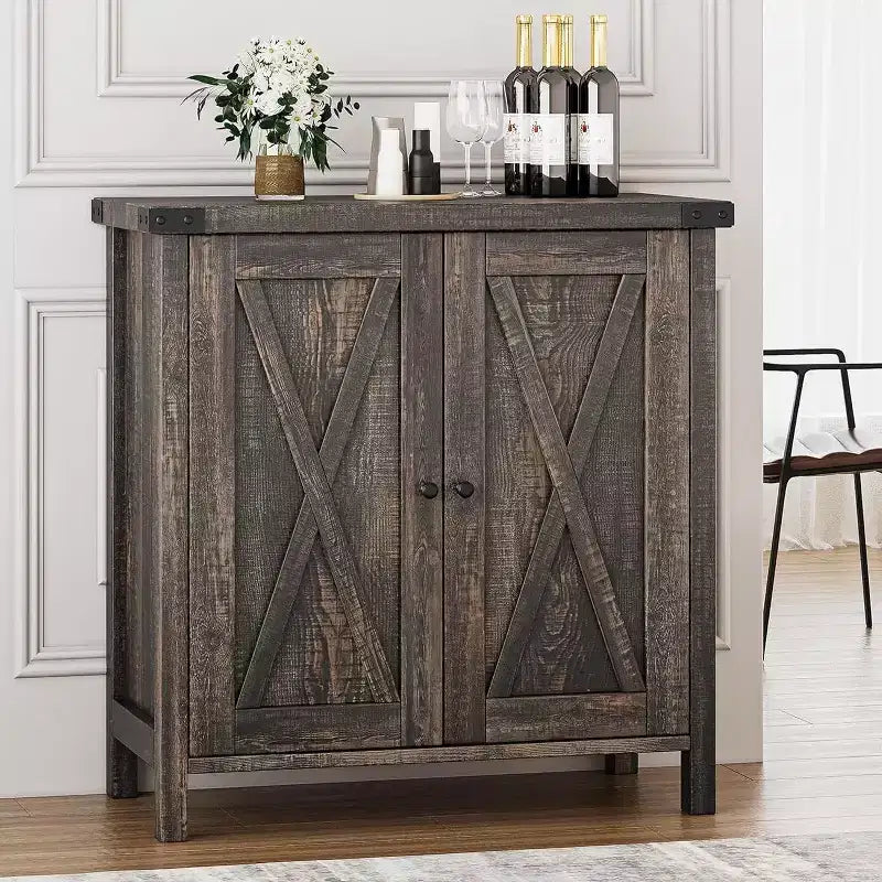 Piccolo Mobile Contenitore a 2 pezzi, Credenza Rustica con 2 Ante e Ripiani Regolabili, Consolle da Ingresso per Soggiorno/Sala da Pranzo/Cucina