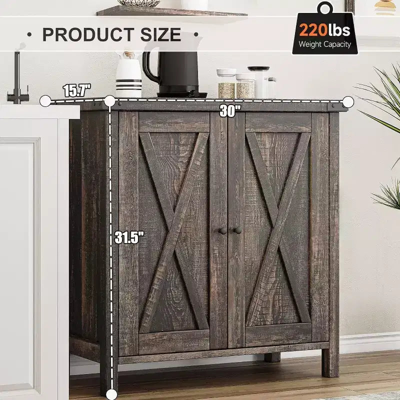 Piccolo Mobile Contenitore a 2 pezzi, Credenza Rustica con 2 Ante e Ripiani Regolabili, Consolle da Ingresso per Soggiorno/Sala da Pranzo/Cucina