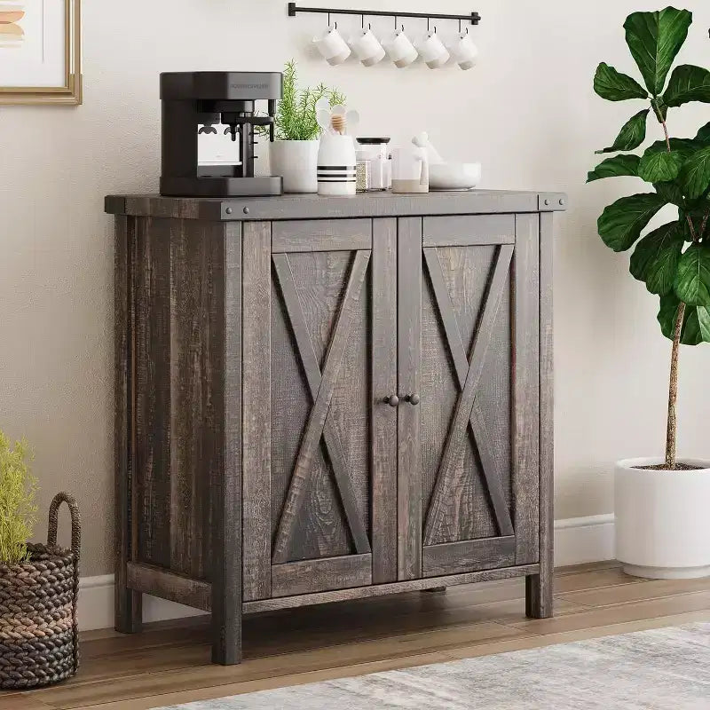 Piccolo Mobile Contenitore a 2 pezzi, Credenza Rustica con 2 Ante e Ripiani Regolabili, Consolle da Ingresso per Soggiorno/Sala da Pranzo/Cucina